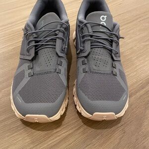 On Running Gray Blue Athletic Shoes on cloud